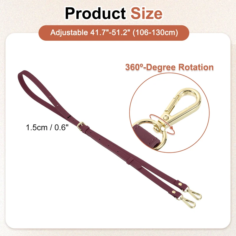 0.6" Genuine Leather Purse Strap for Bag (Burgundy, Gold Buckle)