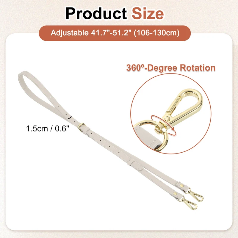 0.6" Genuine Leather Purse Strap for Bag Cream White Gold Buckle