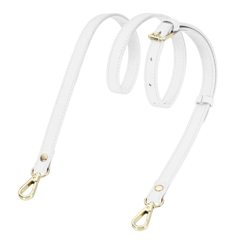 0.6" Genuine Leather Purse Strap for Bag (White, Gold Buckle)