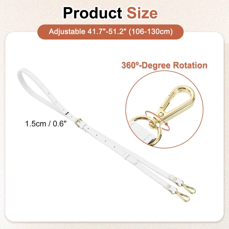 0.6" Genuine Leather Purse Strap for Bag (White, Gold Buckle)