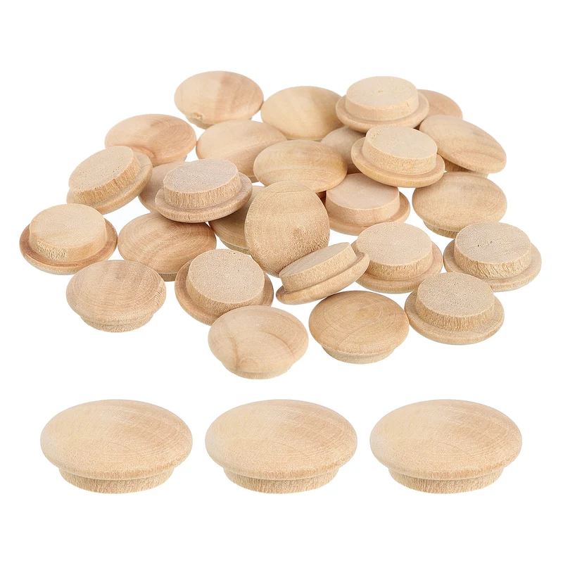 40Pcs Wood Button Plugs, 15mm/0.59" Hardwood Screw Hole Plug for Furniture