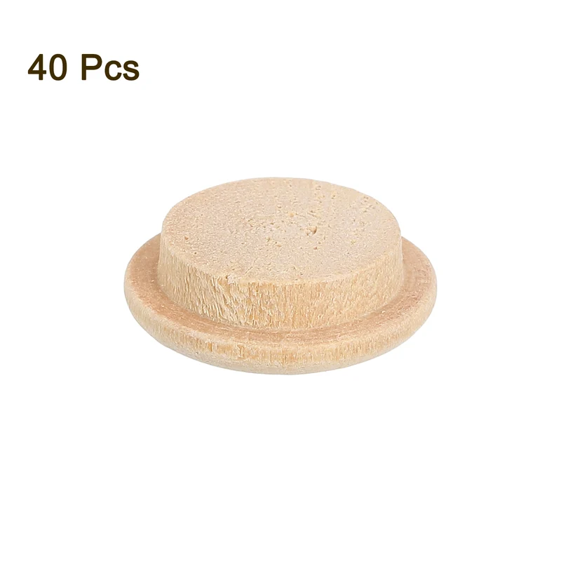 40Pcs Wood Button Plugs, 15mm/0.59" Hardwood Screw Hole Plug for Furniture