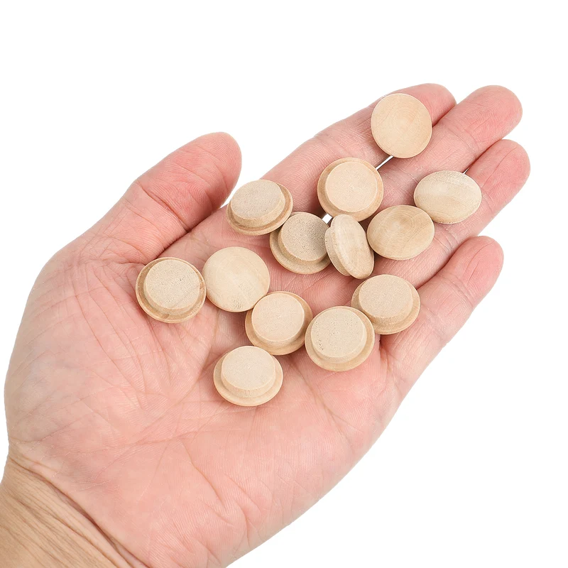 40Pcs Wood Button Plugs, 15mm/0.59" Hardwood Screw Hole Plug for Furniture