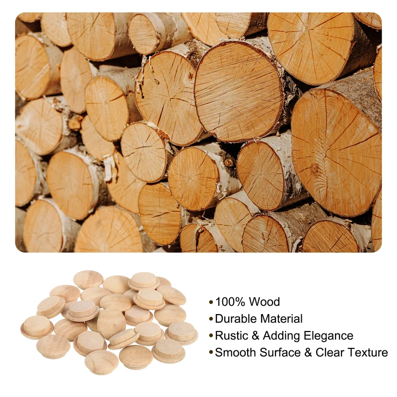 40Pcs Wood Button Plugs, 15mm/0.59" Hardwood Screw Hole Plug for Furniture