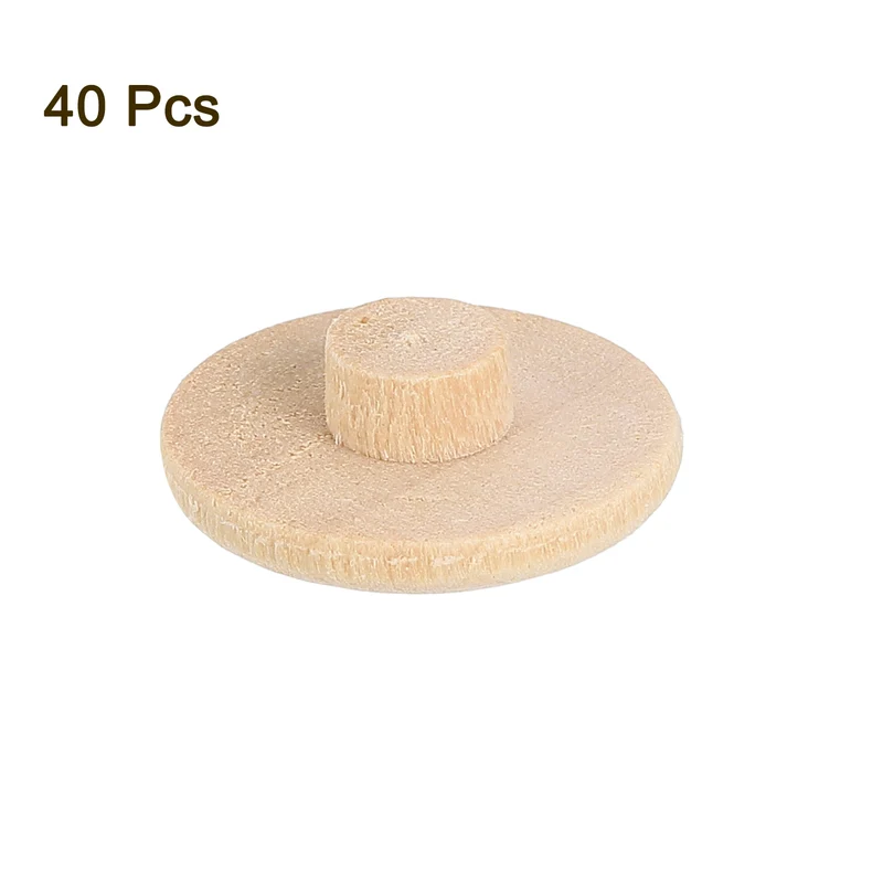 40Pcs Wood Button Plugs, 7mm/0.28" Hardwood Screw Hole Plug for Furniture
