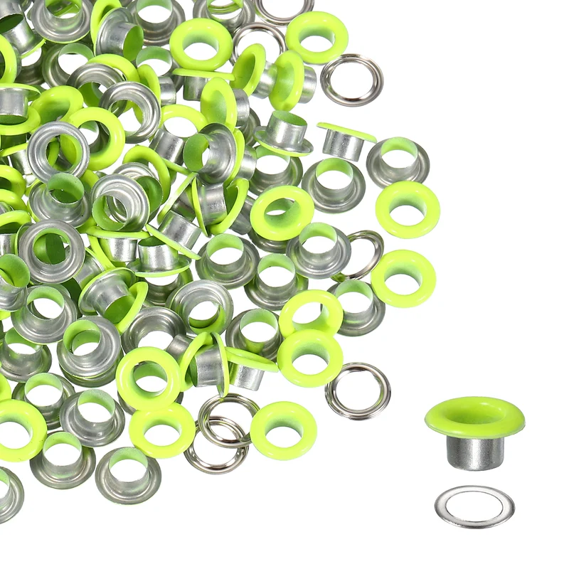 Grommets Kit Metal Eyelets with Washer 4.5mm 3/16" & 250 Set & Fluorescent Green