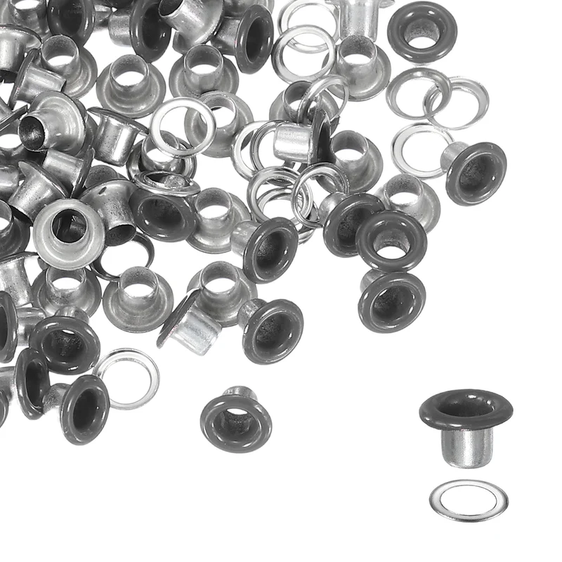 Grommets Kit, Metal Eyelets with Washers 4mm 5/32" & 250 Set & Gray