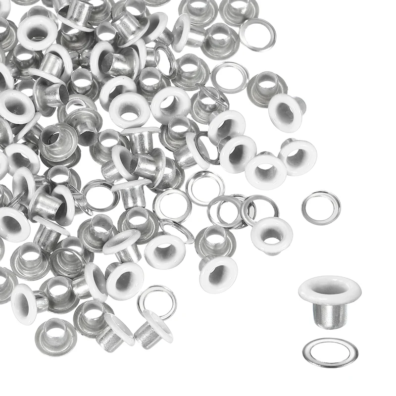 Grommets Kit, Metal Eyelets with Washers 4mm 5/32" & 250 Set & White