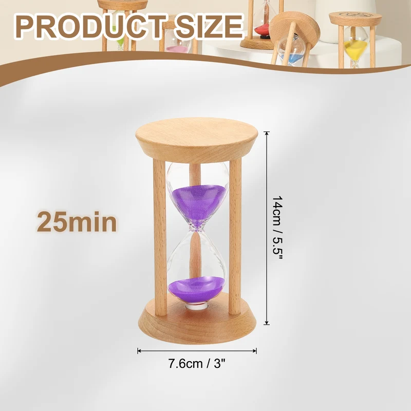 1Pcs 25 Minutes Sand Timer, Wooden Sand Watch for Home, Purple