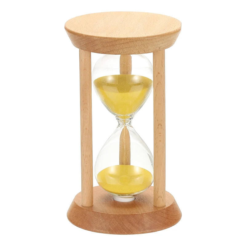 1Pcs 30 Minutes Sand Timer, Wooden Sand Watch for Home, Yellow