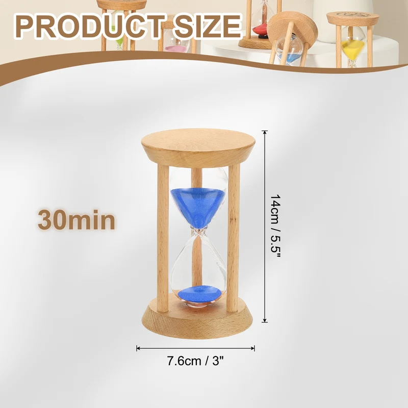 1Pcs 30 Minutes Sand Timer, Wooden Sand Watch for Home, Blue