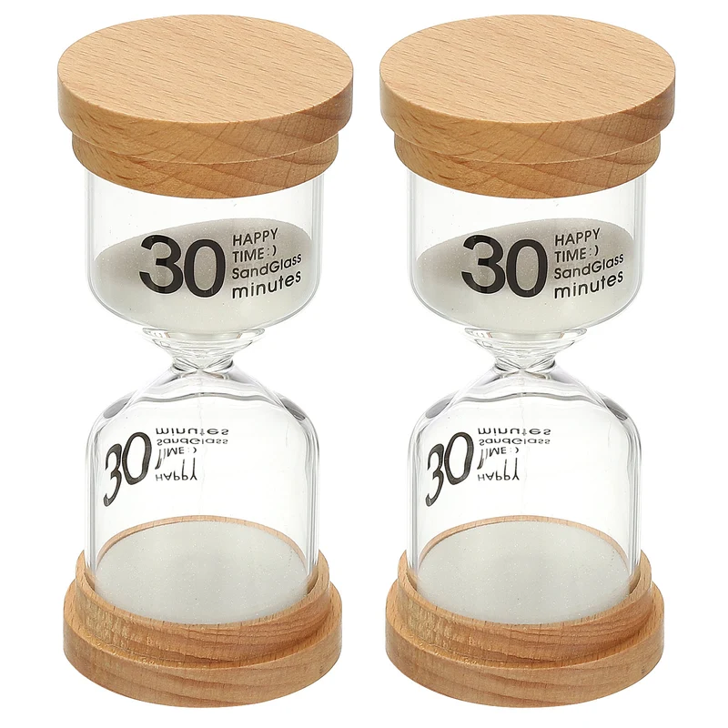 30 Minute Sand Timer, 2 Pcs High Borosilicate Glass Wooden Sand Watch, White