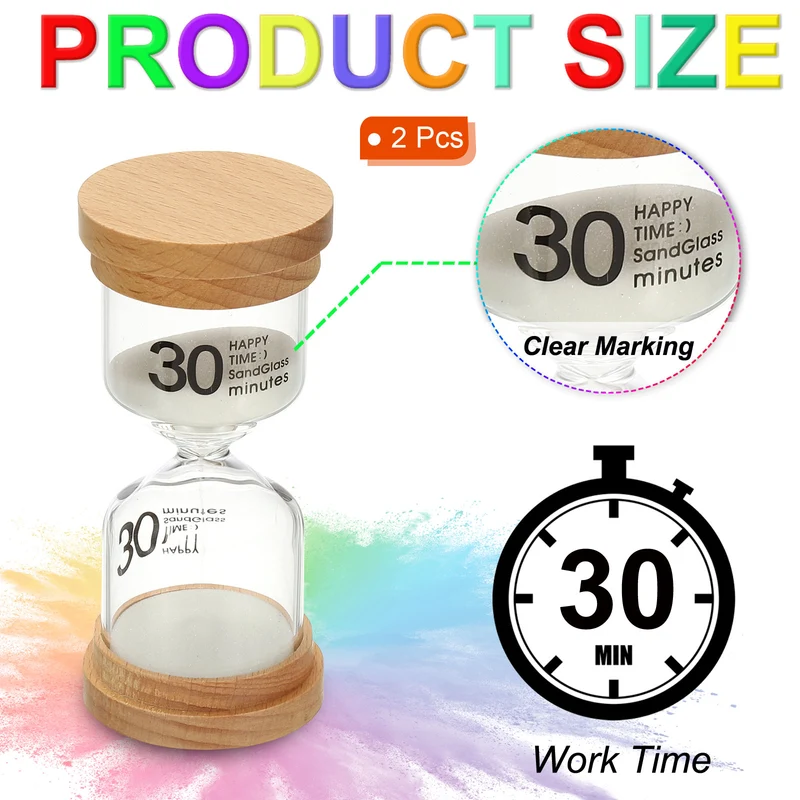 30 Minute Sand Timer, 2 Pcs High Borosilicate Glass Wooden Sand Watch, White