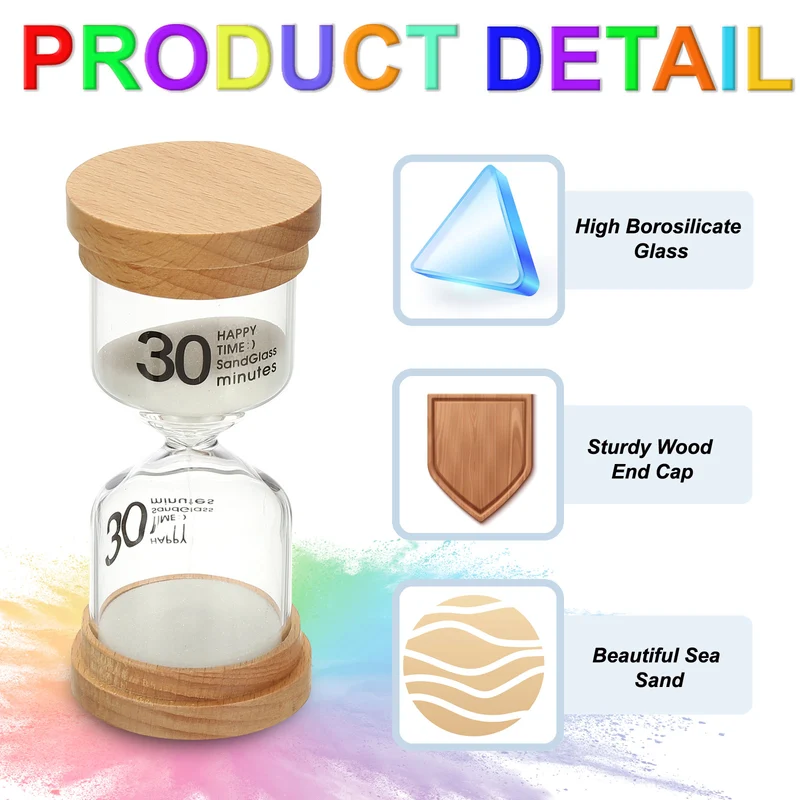 30 Minute Sand Timer, 2 Pcs High Borosilicate Glass Wooden Sand Watch, White