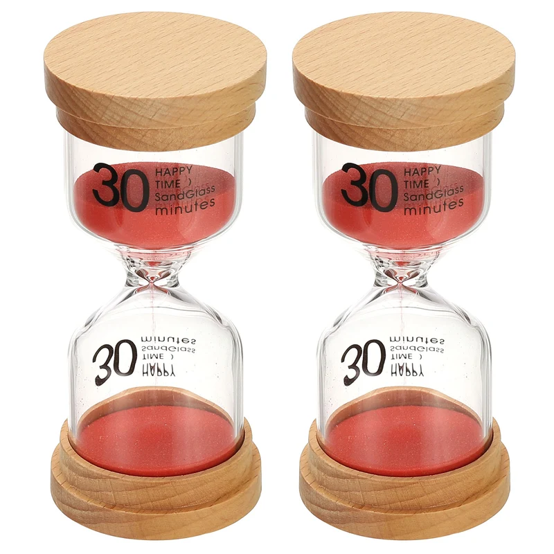 30 Minute Sand Timer, 2 Pcs High Borosilicate Glass Wooden Sand Watch, Red