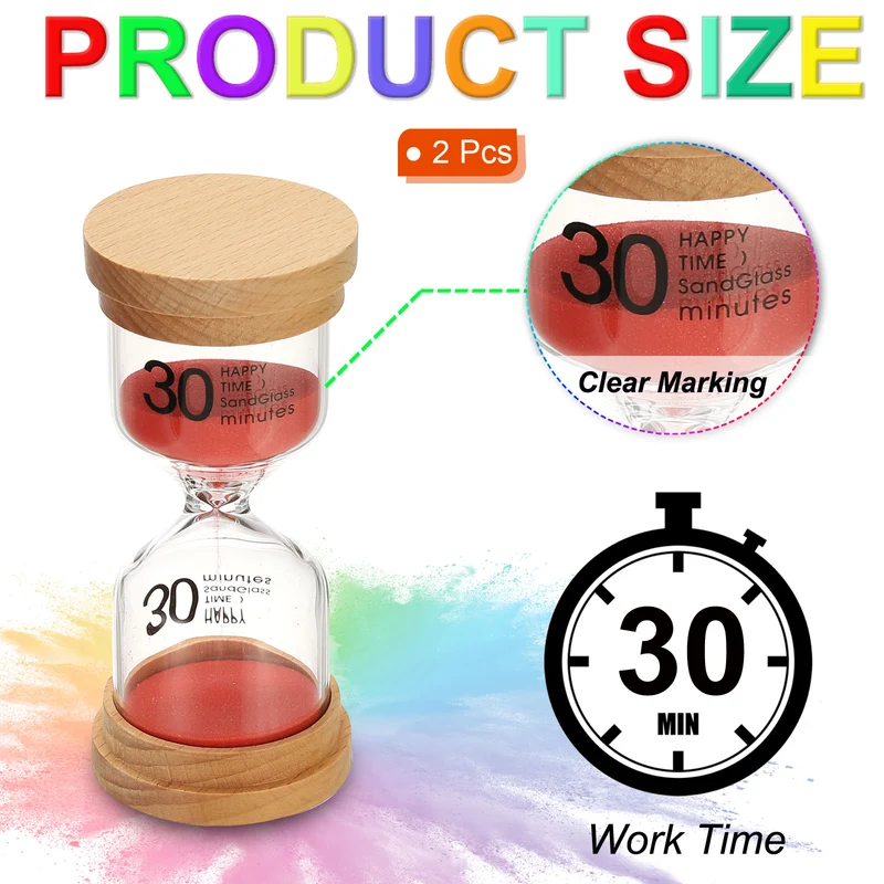 30 Minute Sand Timer, 2 Pcs High Borosilicate Glass Wooden Sand Watch, Red