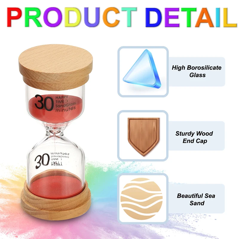 30 Minute Sand Timer, 2 Pcs High Borosilicate Glass Wooden Sand Watch, Red