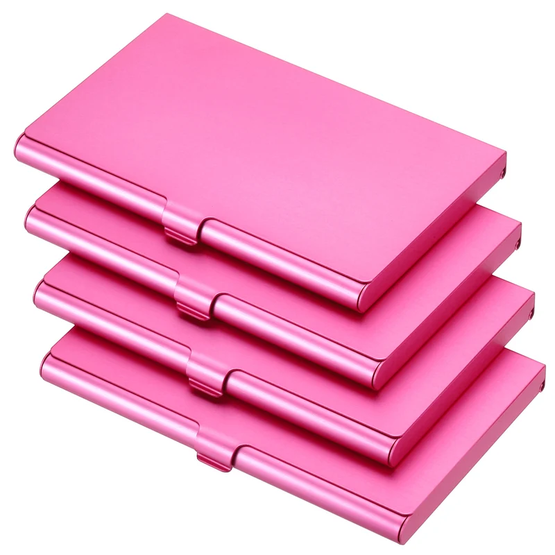4Pcs Professional Pocket Metal Business Card Case Holder Slim Wallet Pink