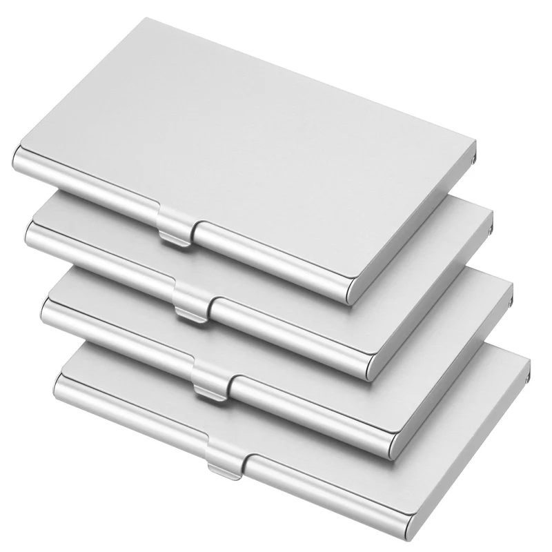 4Pcs Professional Pocket Metal Business Card Case Holder Slim Wallet Silver