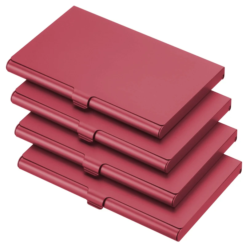 4Pcs Professional Pocket Metal Business Card Case Holder Slim Wallet Red