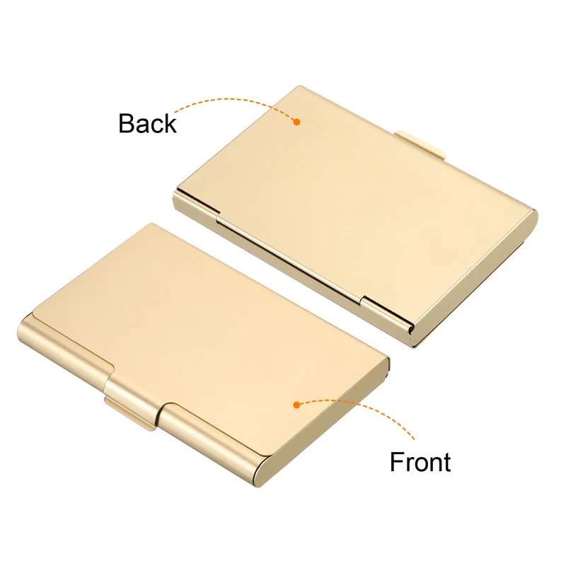 2Pcs Professional Pocket Metal Business Card Case Holder Wallet Gold, Blue