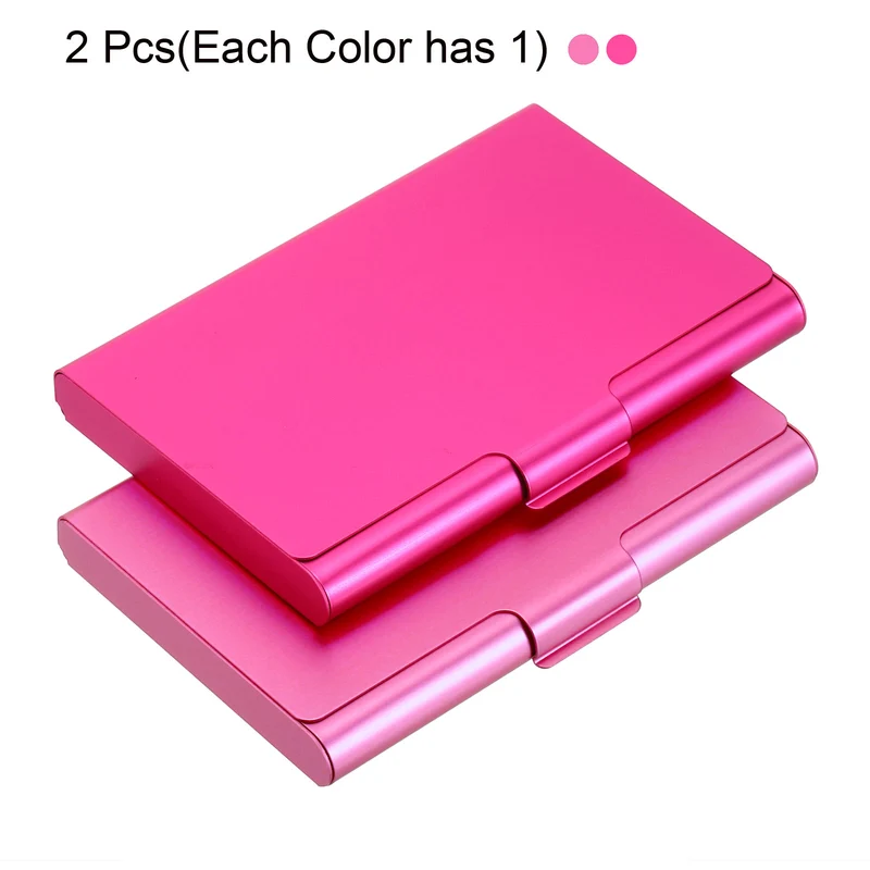 Business Card Holder, 2 Pack Aluminum Metal Card Case Professional Pocket Card Holder for Name Card Credit Card, Rose Red, Pink