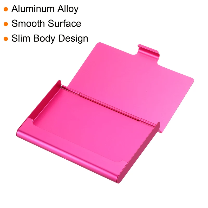 Business Card Holder, 2 Pack Aluminum Metal Card Case Professional Pocket Card Holder for Name Card Credit Card, Rose Red, Pink