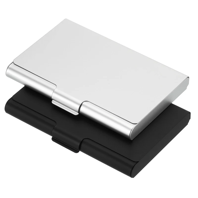 2Pcs Professional Pocket Metal Business Card Case Holder Wallet Black, Silver