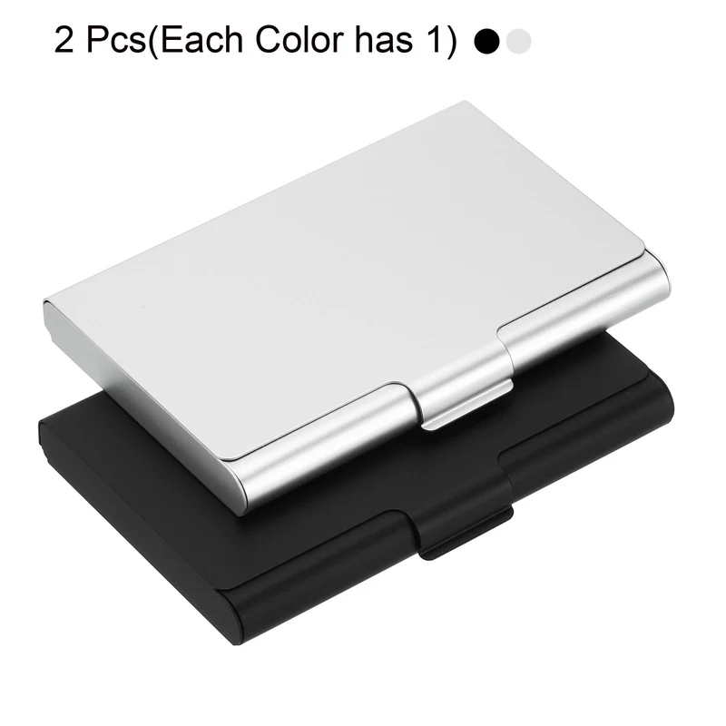 2Pcs Professional Pocket Metal Business Card Case Holder Wallet Black, Silver