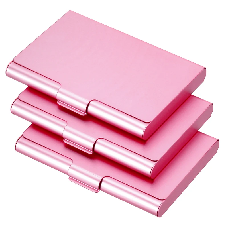 3Pcs Business Card Holder Aluminum Metal Professional Pocket Card Case Pink