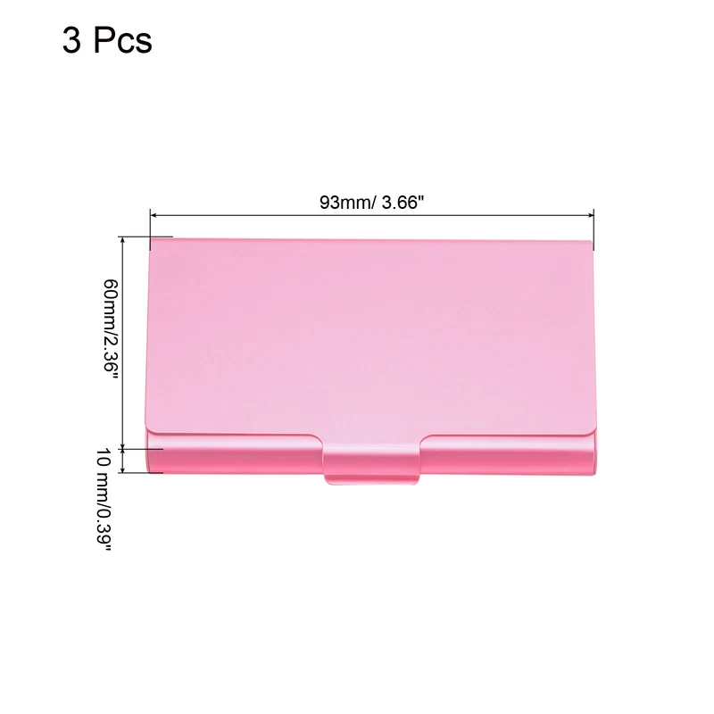 3Pcs Business Card Holder Aluminum Metal Professional Pocket Card Case Pink