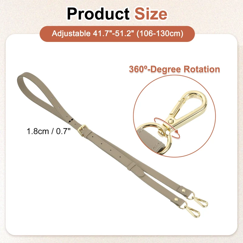 0.7" Genuine Leather Purse Strap for Bag (Apricot, Gold Buckle)