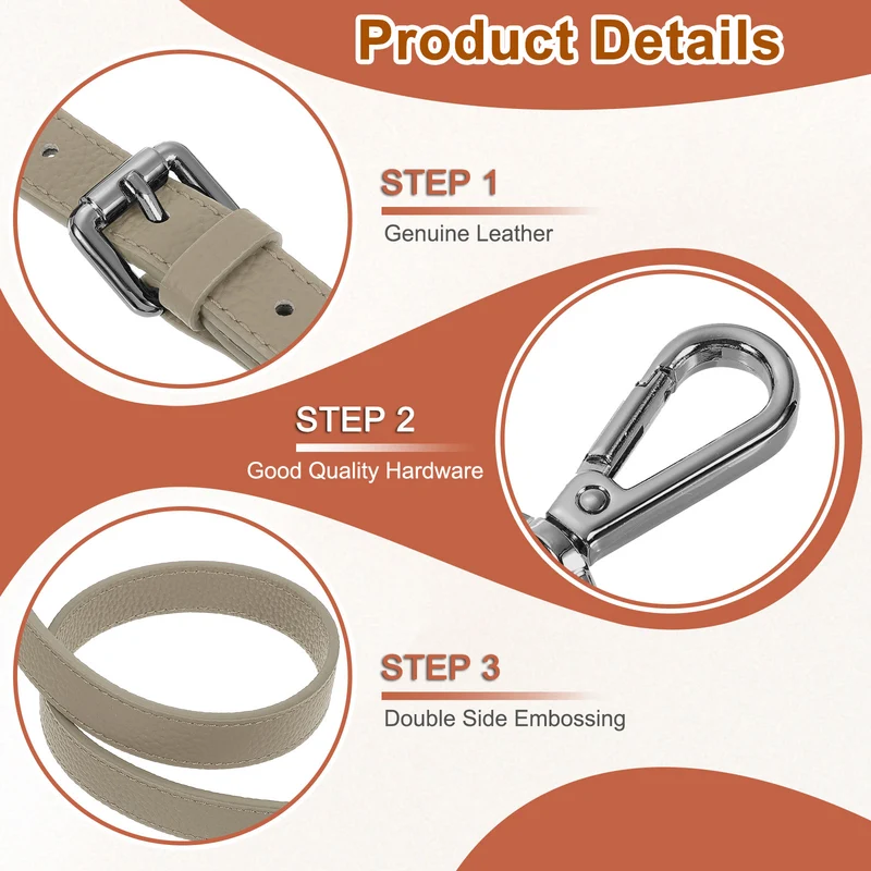 0.6" Genuine Leather Purse Strap for Bag (Apricot, Black Buckle)