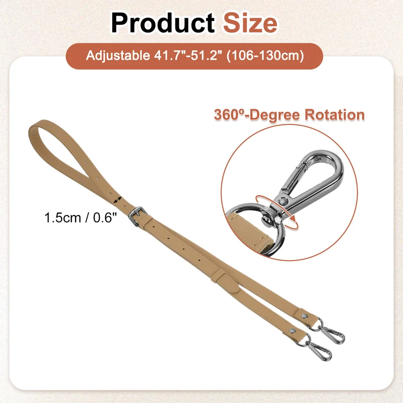 0.6" Genuine Leather Purse Strap for Bag (Cool Brown, Black Buckle)