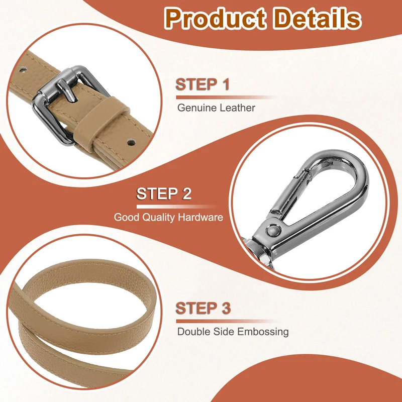 0.6" Genuine Leather Purse Strap for Bag (Cool Brown, Black Buckle)