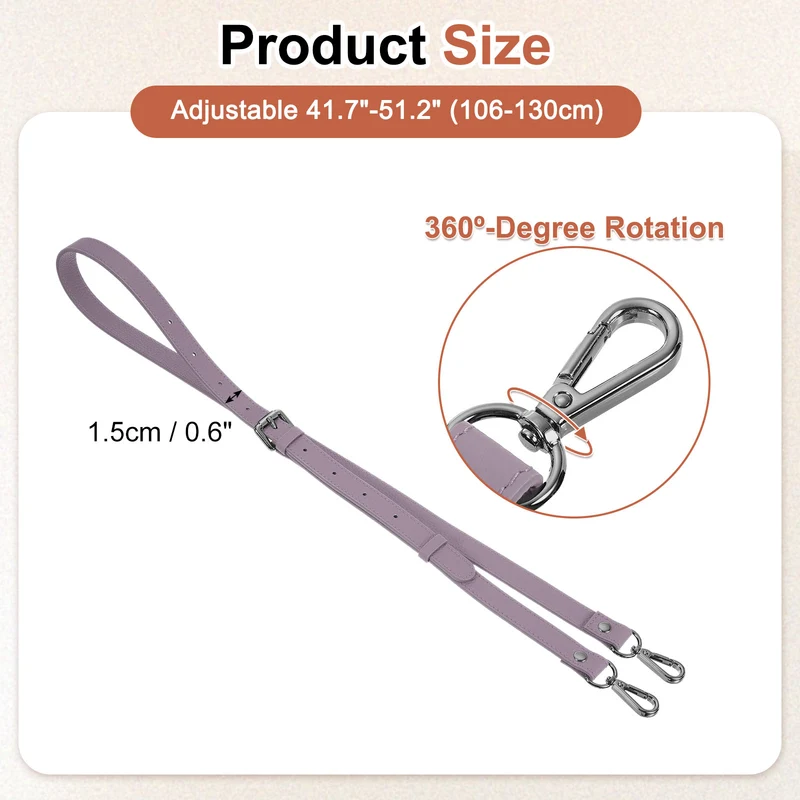 0.6" Genuine Leather Purse Strap for Bag (Taro Purple, Black Buckle)