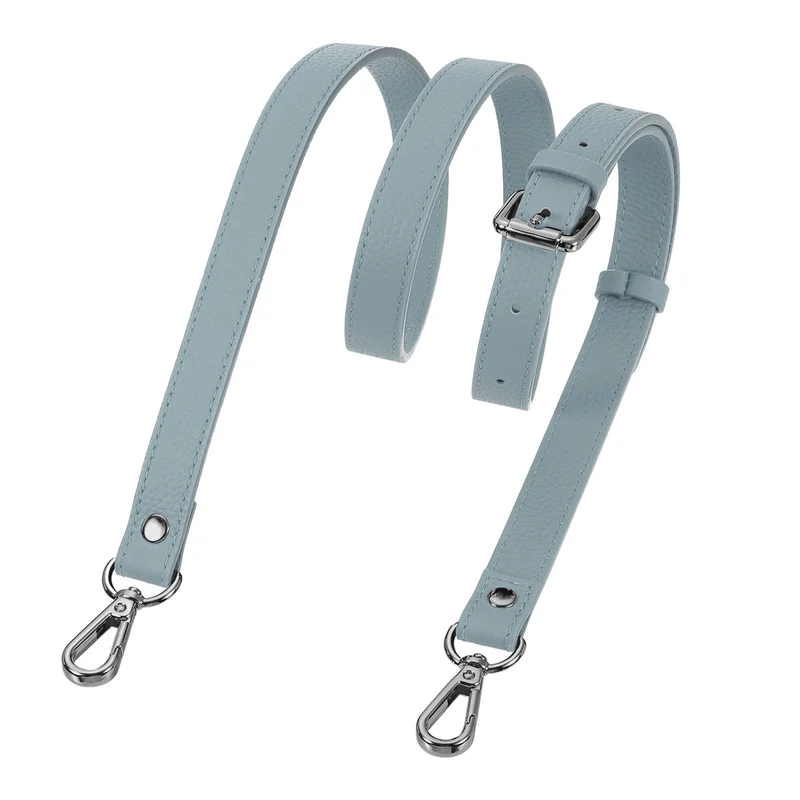 0.6" Genuine Leather Purse Strap for Bag (Linen Blue, Black Buckle)