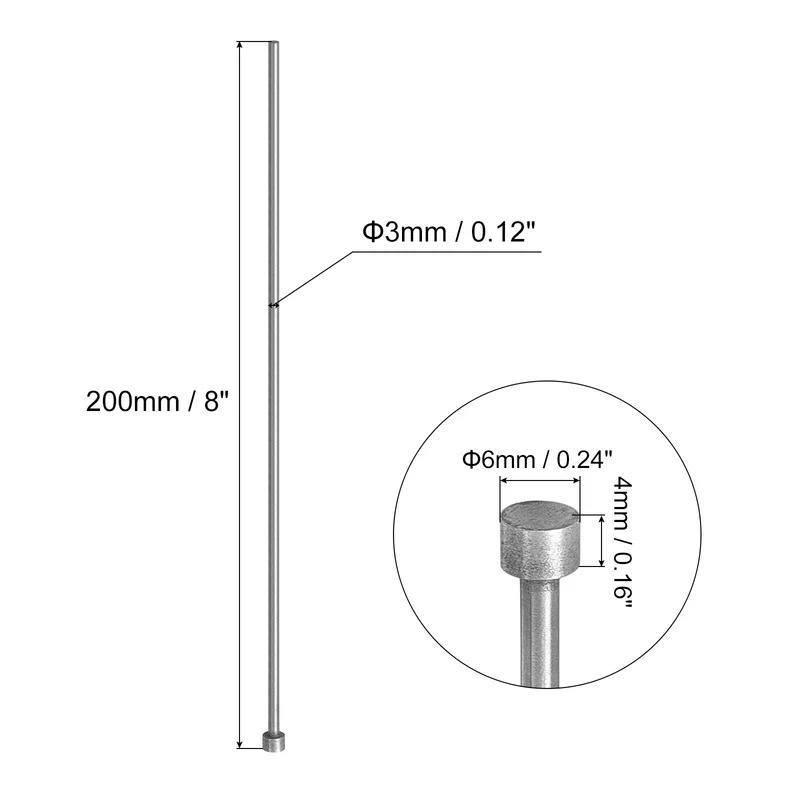 2Pcs Straight Ejector Pins, 3mm (1/8") Dia. 65Mn Steel Round Tip Punch 200mm (8") Long for Mechanical Maintenance