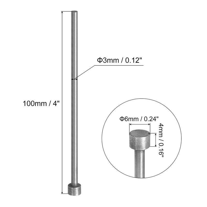 2Pcs Straight Ejector Pins, 3mm Dia. 65Mn Steel Round Tip Punch 100mm