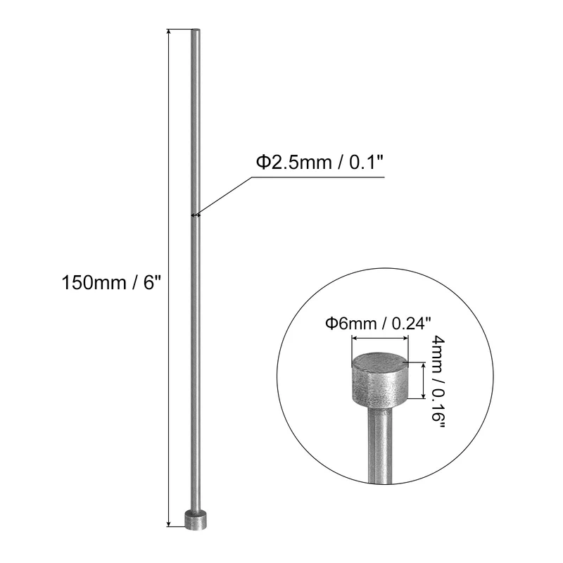 2Pcs Straight Ejector Pins, 2.5mm (3/32") Dia. 65Mn Steel Round Tip Punch 150mm (6") Long for Mechanical Maintenance