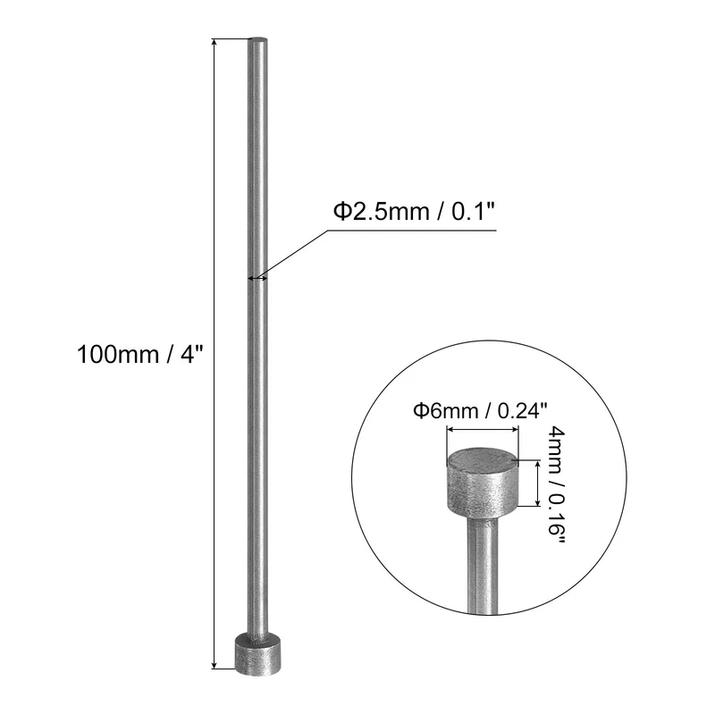 2Pcs Straight Ejector Pins, 2.5mm (3/32") Dia. 65Mn Steel Round Tip Punch 100mm (4") Long for Mechanical Maintenance