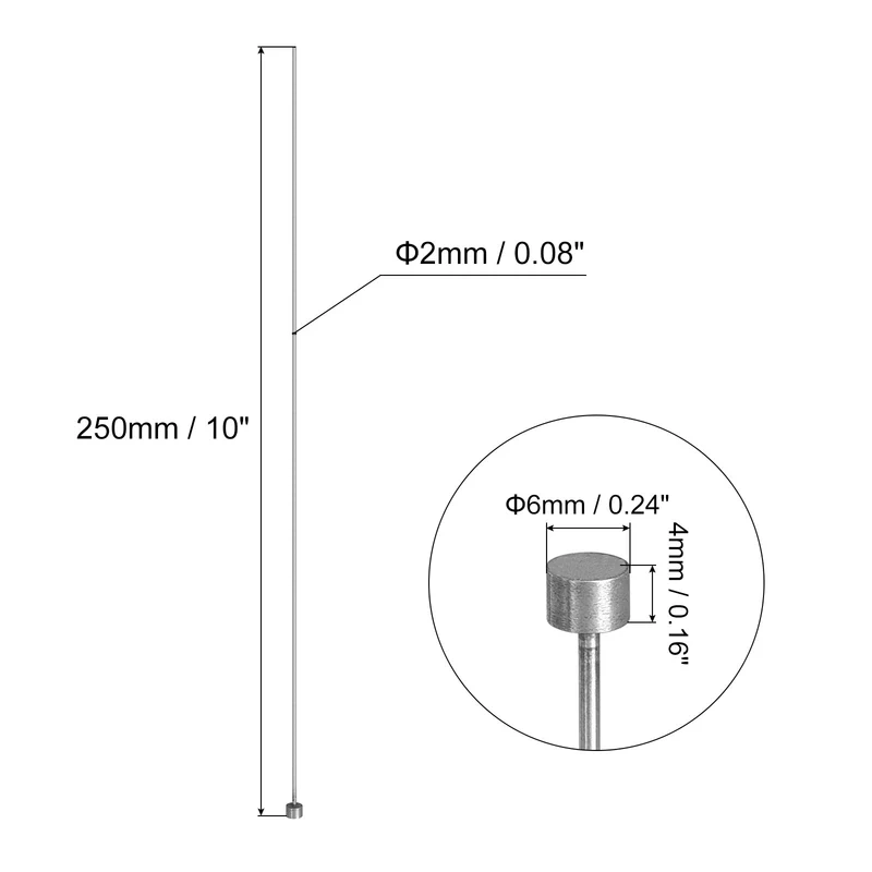 2Pcs Straight Ejector Pins, 2mm (5/64") Dia. 65Mn Steel Round Tip Punch 250mm (10") Long for Mechanical Maintenance