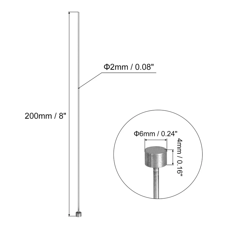 2Pcs Straight Ejector Pins, 2mm (5/64") Dia. 65Mn Steel Round Tip Punch 200mm (8") Long for Mechanical Maintenance