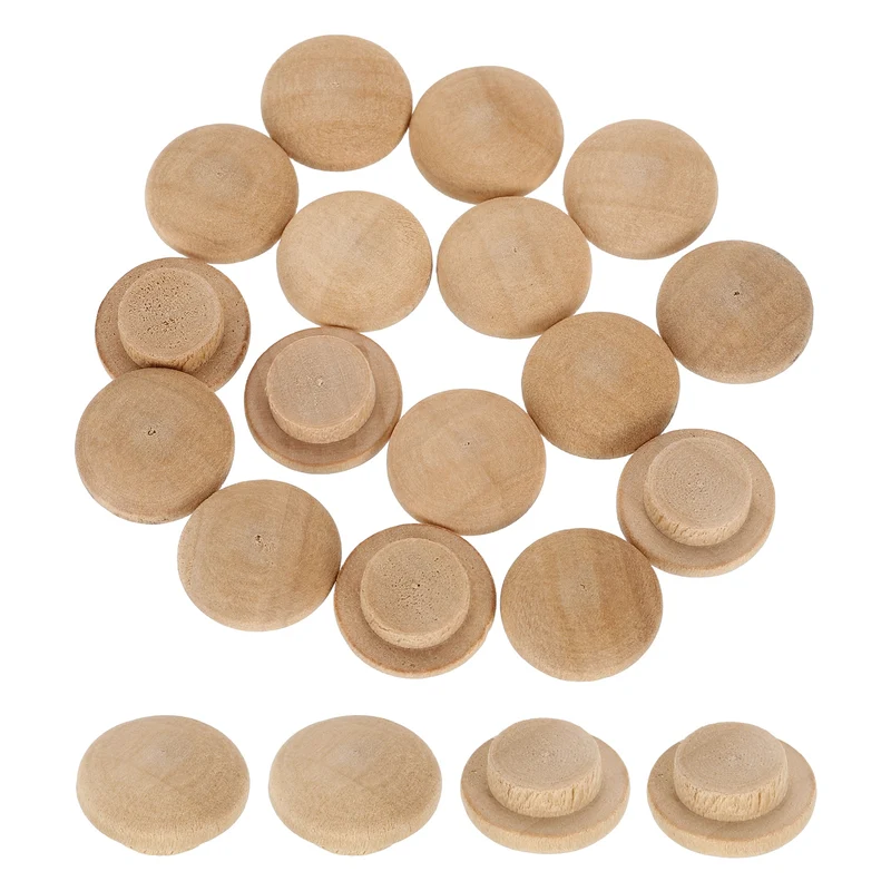 40Pcs Wood Button Plugs, 10mm/0.39" Beech Hardwood Screw Hole Plug for Furniture