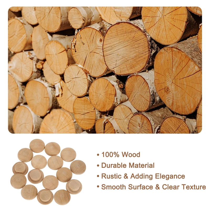 40Pcs Wood Button Plugs, 10mm/0.39" Beech Hardwood Screw Hole Plug for Furniture