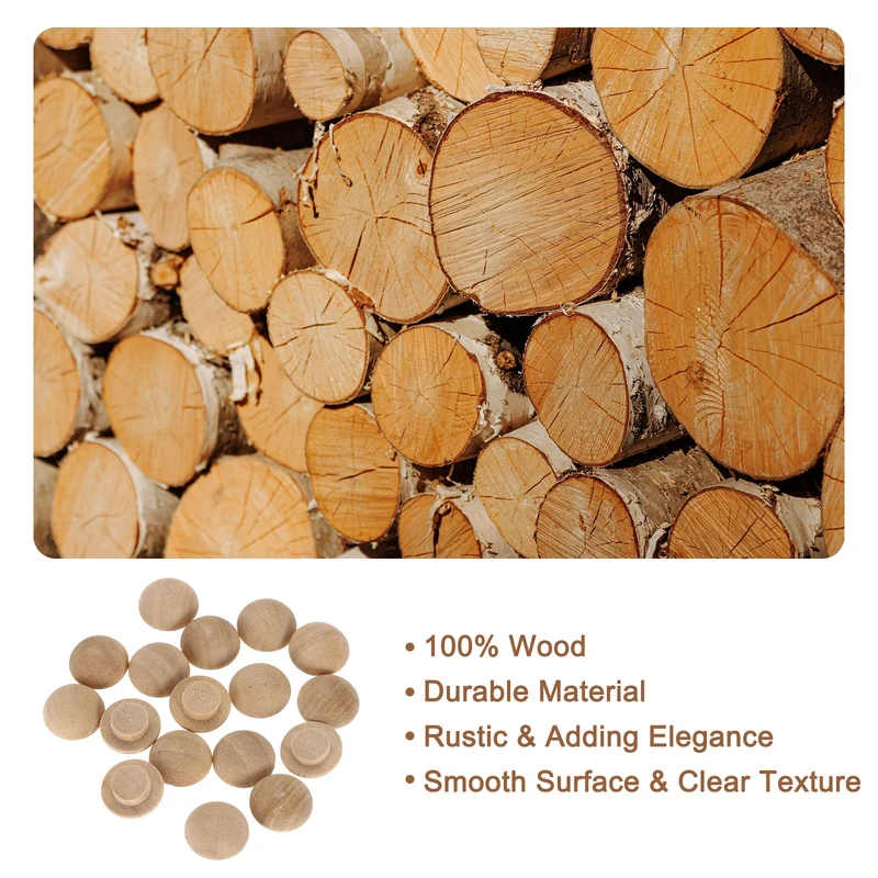 40Pcs Wood Button Plugs, 8mm/0.31" Beech Hardwood Screw Hole Plug for Furniture