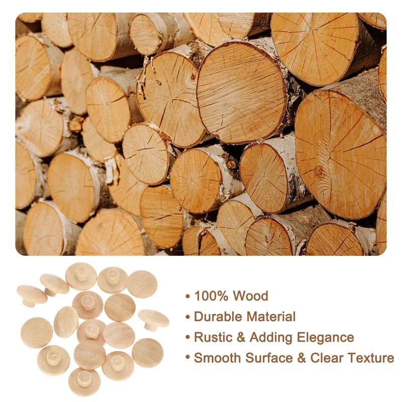 40Pcs Wood Button Plugs, 5mm/0.2" Beech Hardwood Screw Hole Plug for Furniture