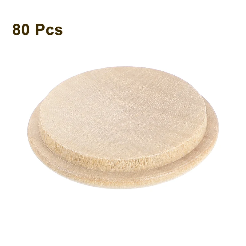 80Pcs Wood Button Plugs, 30mm / 1.18" Hardwood Screw Hole Plug for Furniture
