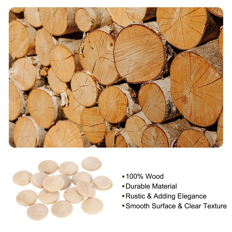36Pcs Wood Button Plugs, 20mm/0.79" Hardwood Screw Hole Plug for Furniture