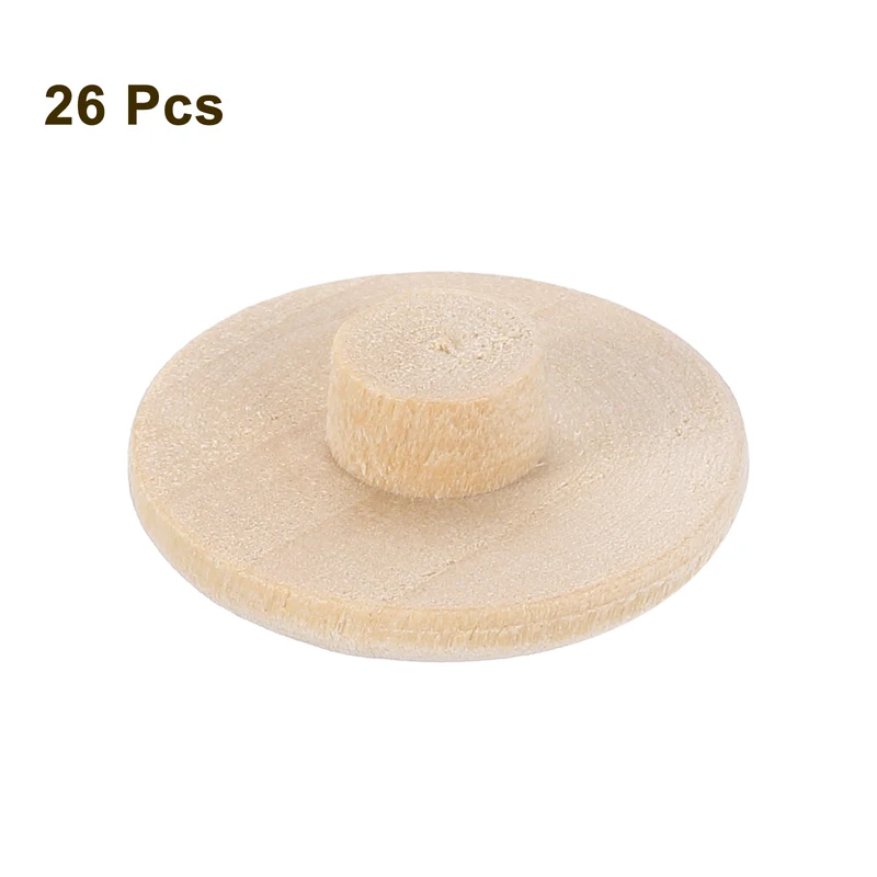 26Pcs Wood Button Plugs, 7mm/0.28" Hardwood Screw Hole Plug for Furniture